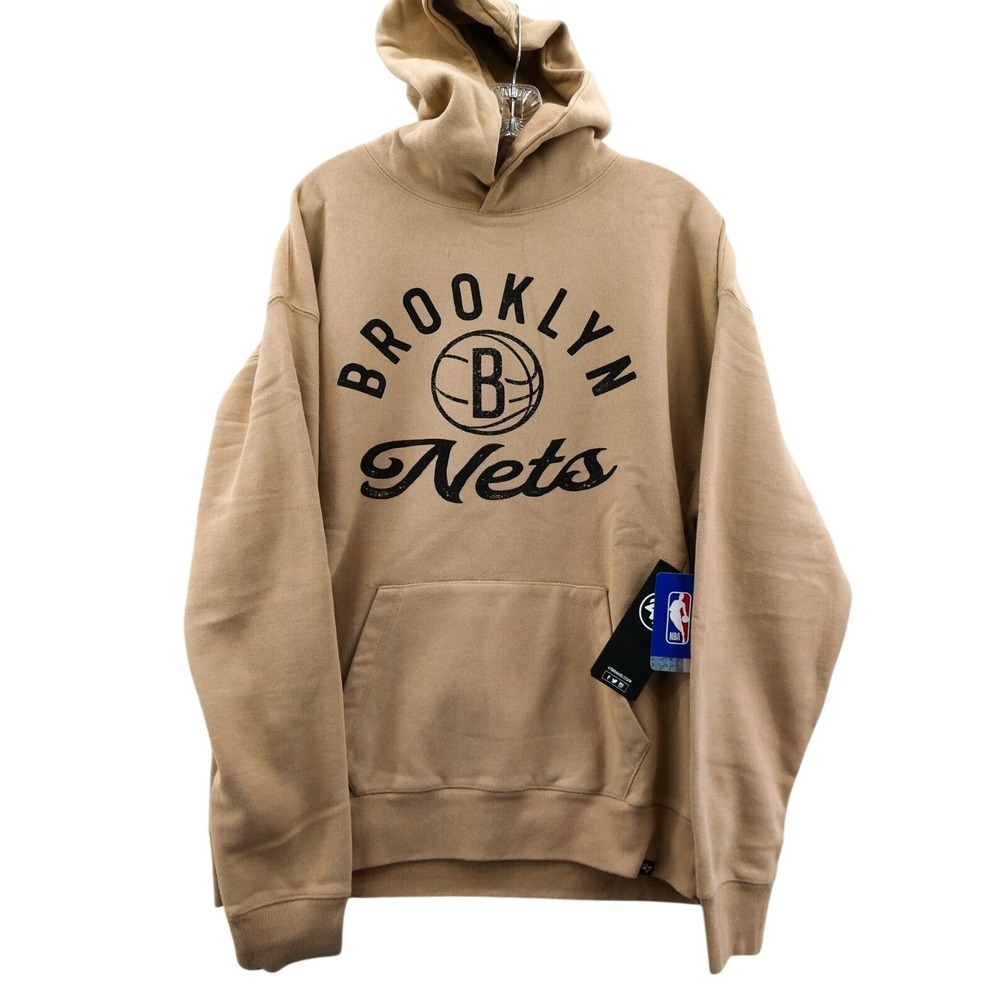 47 Brand Hoodie Mens Large Brooklyn Nets Tan NBA Pullover Graphic Sweatshirt